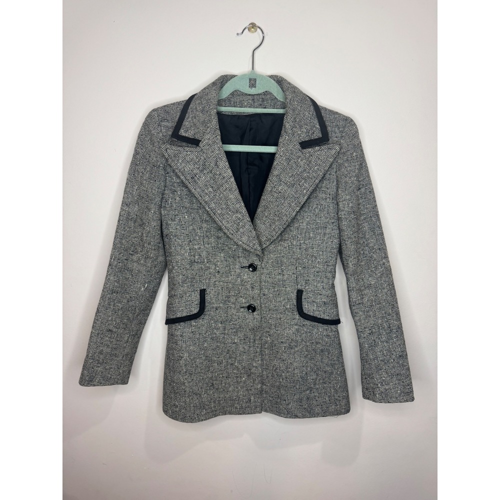 Vintage Donegal Tweed Wool Blazer Gray Black David Simons Made in Ireland
